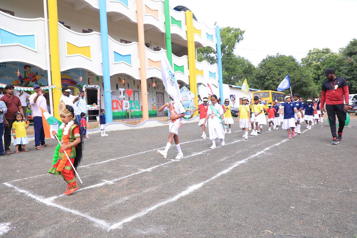 Students marching on the school ground on Independence Day